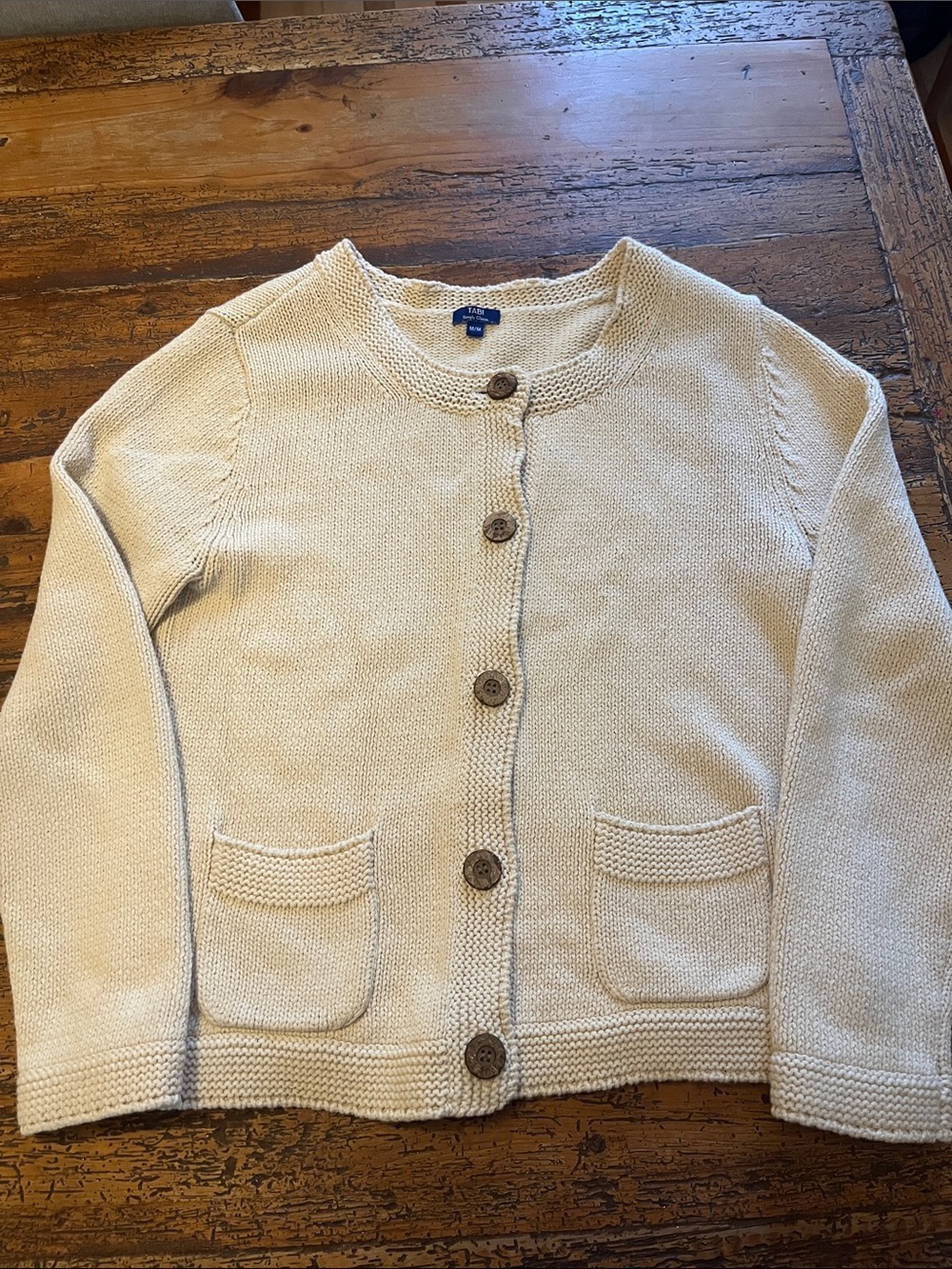TABI Women's Cream Button-Up Knit Cardigan Sweater